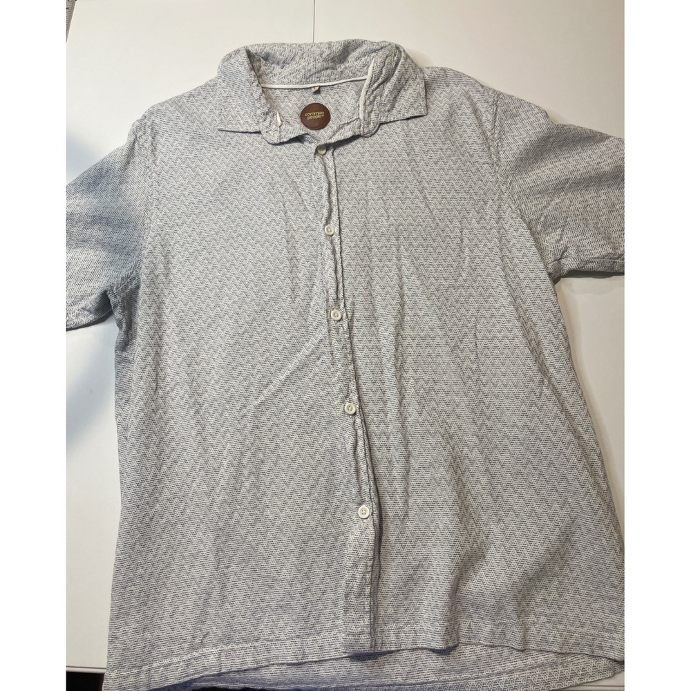 Common People Mens Large Blue White Textured Dobby Cotton Short Sleeve Shirt